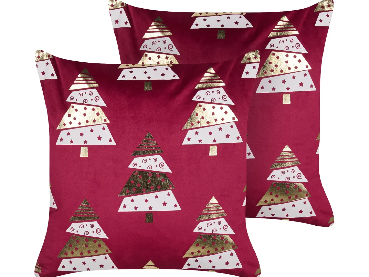 Sæt af 2 pyntepuder GOLDSPRUCE Velour 45 x 45 cm Rød Julemønster