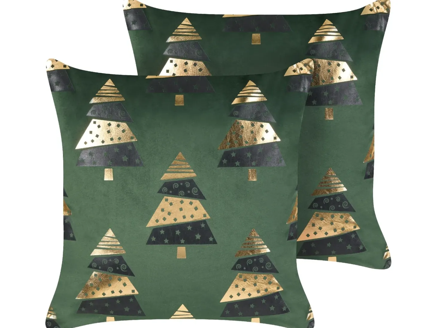 Sæt af 2 pyntepuder GOLDSPRUCE Velour 45 x 45 cm Grøn Julemønster