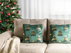 Sæt af 2 pyntepuder GOLDSPRUCE Velour 45 x 45 cm Grøn Julemønster