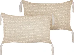 Sæt af 2 pyntepuder HAKONE 45 x 25 cm Lys Beige Geometrisk mønster