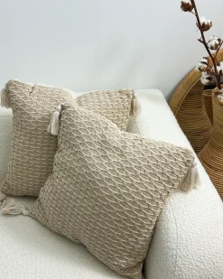Sæt af 2 pyntepuder HAKONE 42 x 42 cm Lys Beige Geometrisk mønster