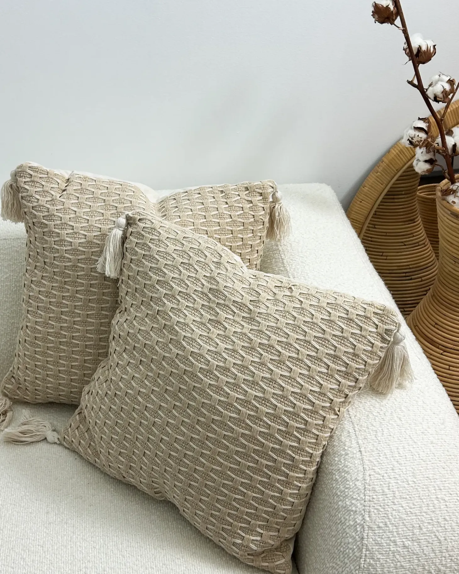 Sæt af 2 pyntepuder HAKONE 42 x 42 cm Lys Beige Geometrisk mønster