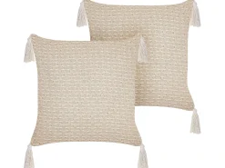 Sæt af 2 pyntepuder HAKONE 42 x 42 cm Lys Beige Geometrisk mønster
