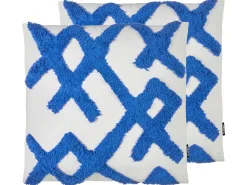 Sæt af 2 pyntepuder HAZEL Bomuld 45 x 45 cm Hvid Geometrisk mønster