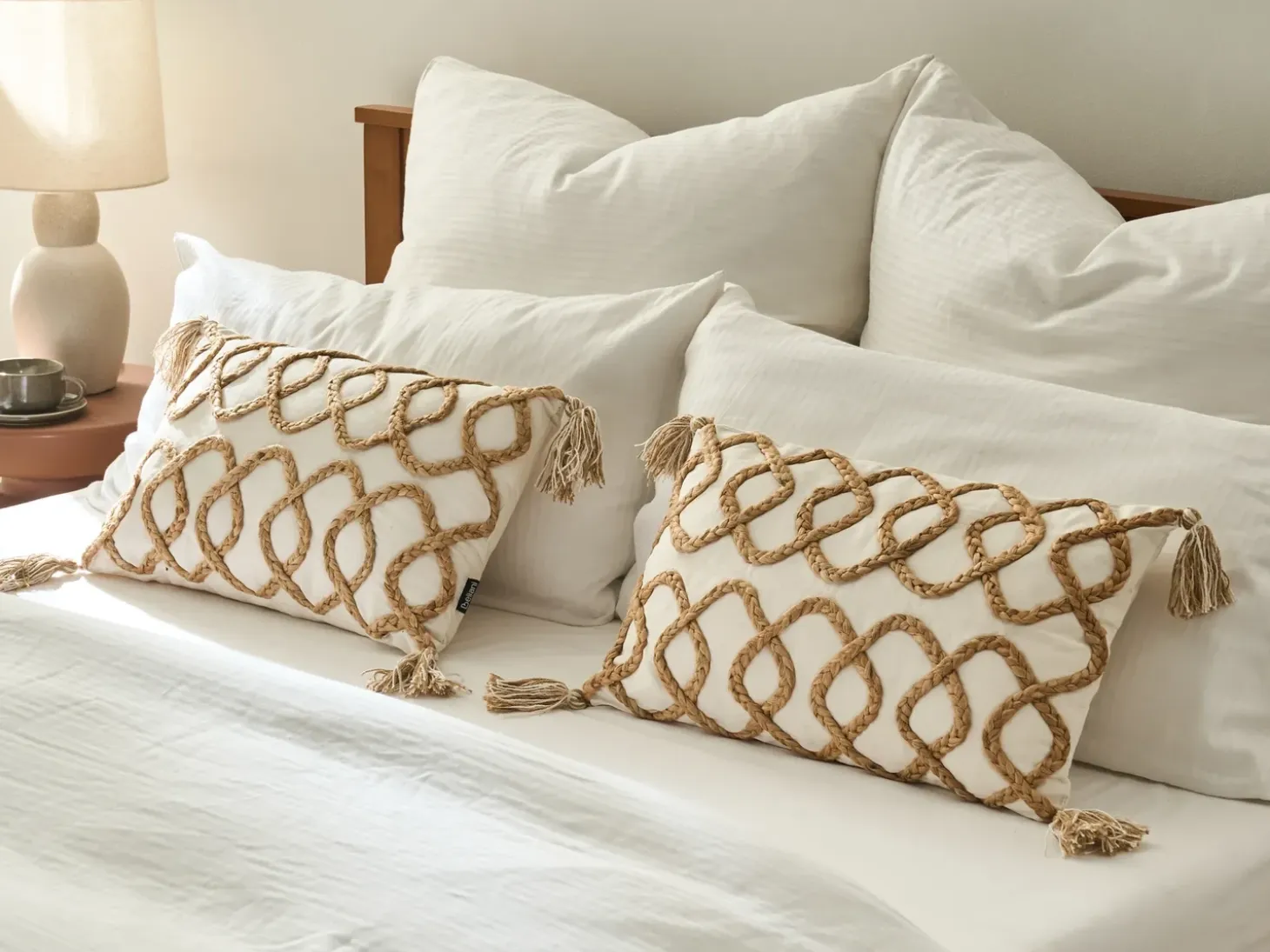 Sæt af 2 pyntepuder INCANA Bomuld 30 x 50 cm Beige Geometrisk mønster