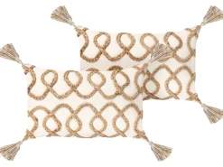 Sæt af 2 pyntepuder INCANA Bomuld 30 x 50 cm Beige Geometrisk mønster