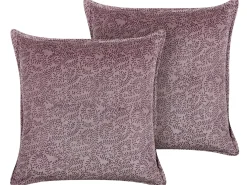 Sæt af 2 pyntepuder KALMIA Velour 45 x 45 cm Lyserød Blomstermønster