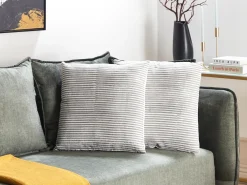Sæt af 2 pyntepuder KANPAS Hør 50 x 50 cm Grå Stribet mønster