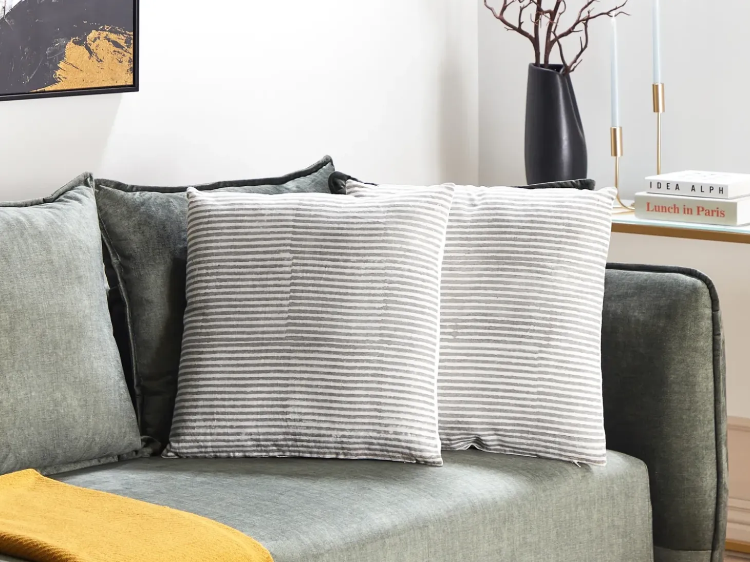 Sæt af 2 pyntepuder KANPAS Hør 50 x 50 cm Grå Stribet mønster