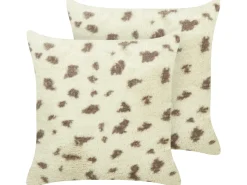 Sæt af 2 pyntepuder KASRA Kunstig pels 45 x 45 cm Beige Abstraktmønster