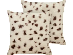 Sæt af 2 pyntepuder KASRA Kunstig pels 45 x 45 cm Lys Beige Abstraktmønster