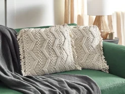 Sæt af 2 pyntepuder KIRIKKALE Bomuld 45 x 45 cm Lys Beige Geometrisk mønster