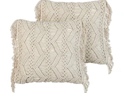 Sæt af 2 pyntepuder KIRIKKALE Bomuld 45 x 45 cm Lys Beige Geometrisk mønster