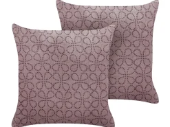Sæt af 2 pyntepuder LARKSPUR Velour 45 x 45 cm Lyserød Geometrisk mønster
