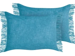 Sæt af 2 pyntepuder MABA Bomuld 50 x 35 cm Blå Ensfarvet