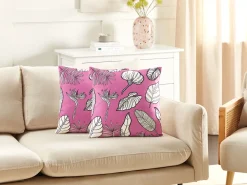 Sæt af 2 pyntepuder MALVA Velour 45 x 45 cm Lyserød Blomstermønster