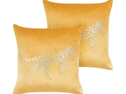 Sæt af 2 pyntepuder MARULA Velour 45 x 45 cm Sennepsgul Dyremønster