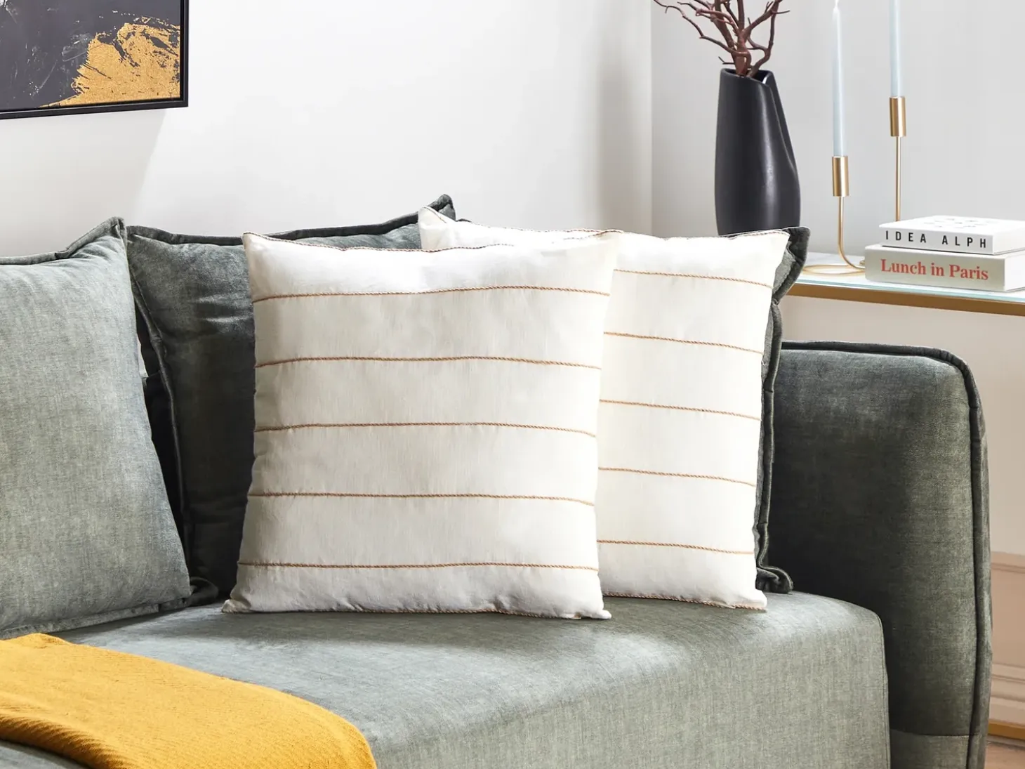 Sæt af 2 pyntepuder MILAS Hør 50 x 50 cm Hvid Stribet mønster