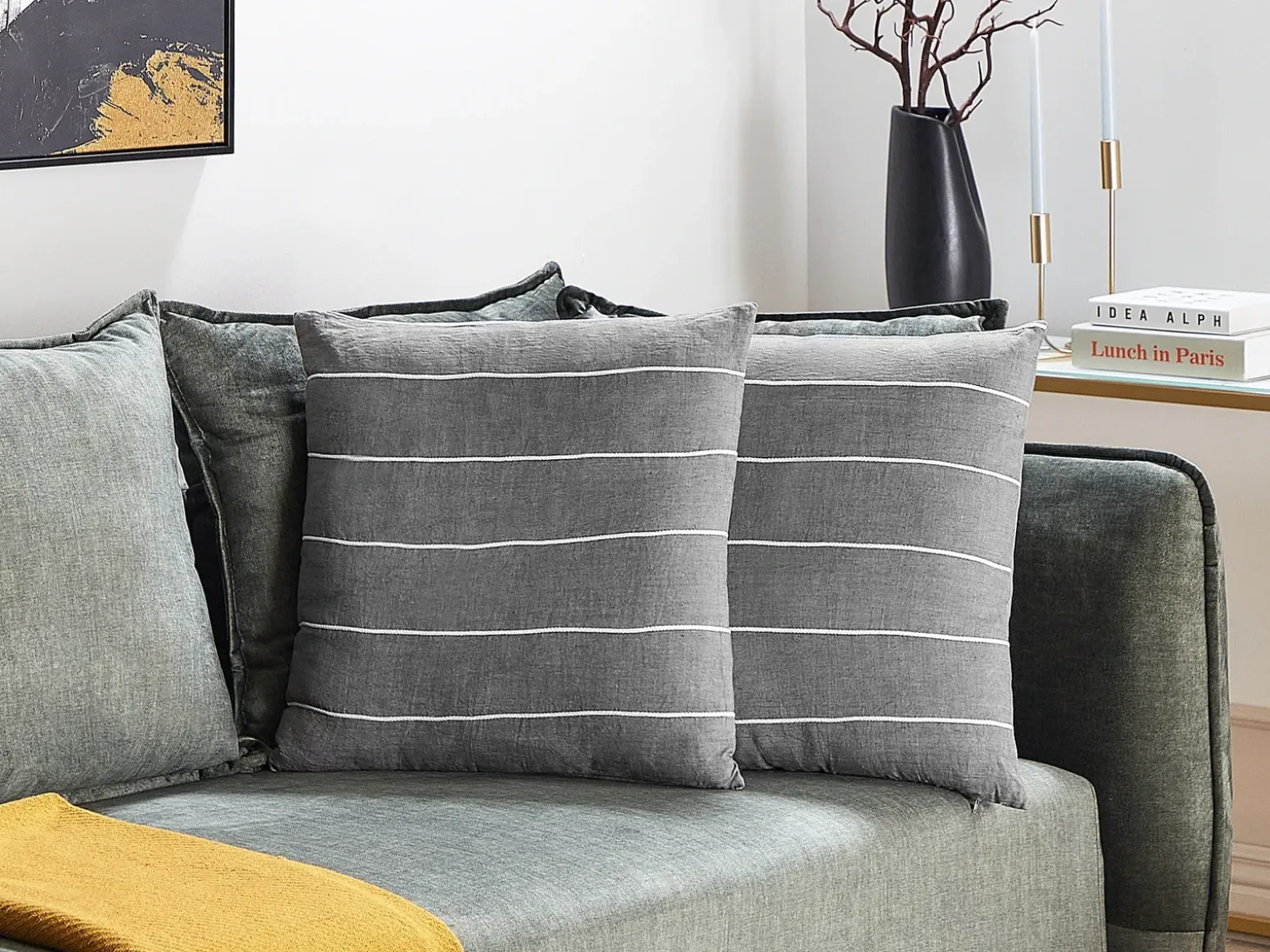 Sæt af 2 pyntepuder MILAS Hør 50 x 50 cm Grå Stribet mønster