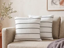 Sæt af 2 pyntepuder MILAS Hør 50 x 50 cm Sort/hvid Stribet mønster