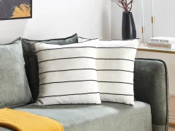 Sæt af 2 pyntepuder MILAS Hør 50 x 50 cm Sort/hvid Stribet mønster