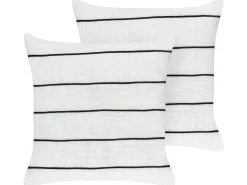 Sæt af 2 pyntepuder MILAS Hør 50 x 50 cm Sort/hvid Stribet mønster