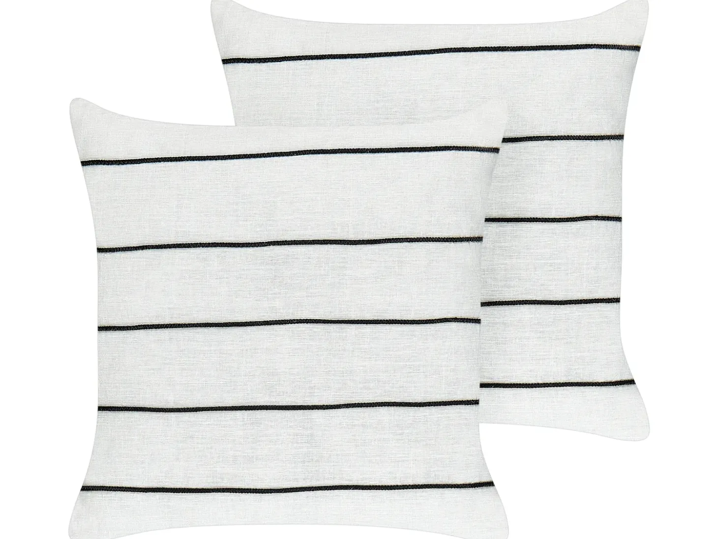 Sæt af 2 pyntepuder MILAS Hør 50 x 50 cm Sort/hvid Stribet mønster