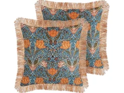 Sæt af 2 pyntepuder MITELLA Velour 45 x 45 cm Blå Blomstermønster