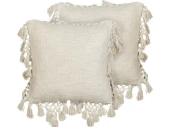 Sæt af 2 pyntepuder OLEARIA Bomuld 45 x 45 cm Beige Ensfarvet