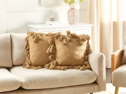 Sæt af 2 pyntepuder OLEARIA Bomuld 45 x 45 cm Sand Beige Ensfarvet