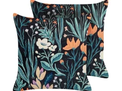 Sæt af 2 pyntepuder OSMUNDA Velour 45 x 45 cm Sort Blomstermønster