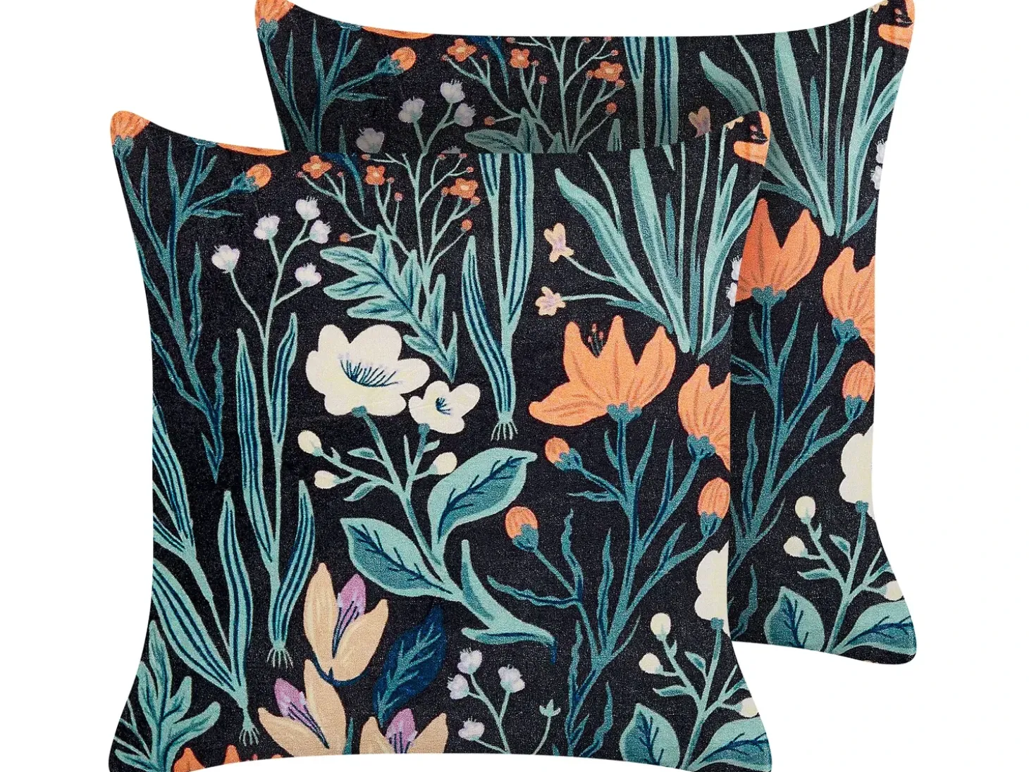 Sæt af 2 pyntepuder OSMUNDA Velour 45 x 45 cm Sort Blomstermønster