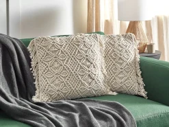 Sæt af 2 pyntepuder PATTAN Bomuld 45 x 45 cm Beige Geometrisk mønster