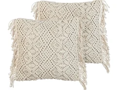 Sæt af 2 pyntepuder PATTAN Bomuld 45 x 45 cm Beige Geometrisk mønster