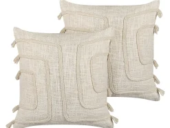 Sæt af 2 pyntepuder PLEIONE Bomuld 45 x 45 cm Lys Beige Geometrisk mønster