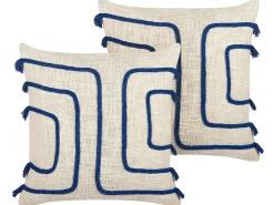 Sæt af 2 pyntepuder PLEIONE Bomuld 45 x 45 cm Navy Blå Geometrisk mønster
