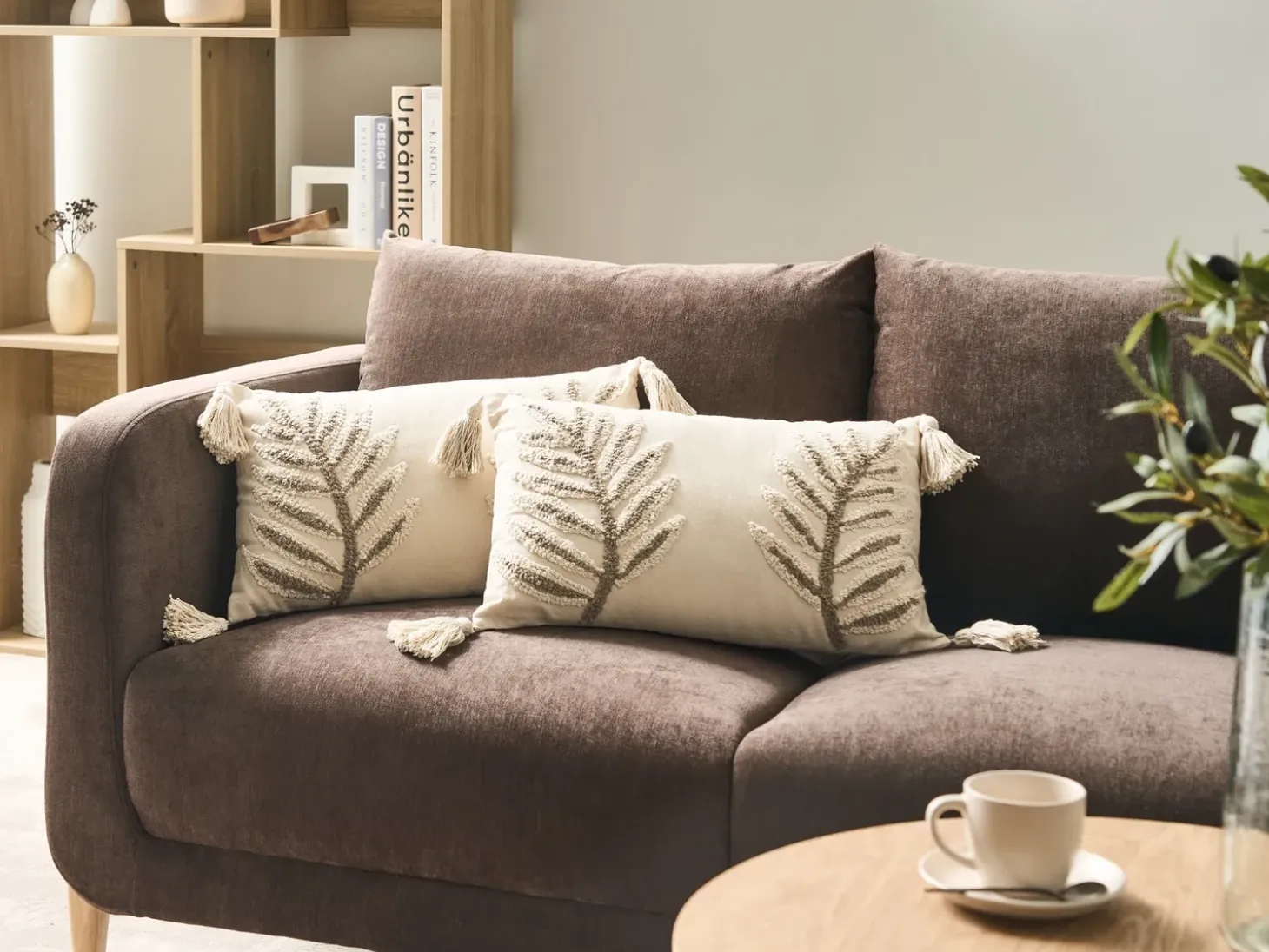 Sæt af 2 pyntepuder POMETIA Bomuld 30 x 50 cm Beige Blomstermønster