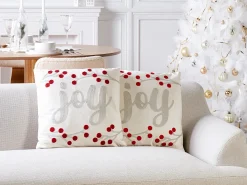 Sæt af 2 pyntepuder PRALINE Velour 45 x 45 cm Hvid Julemønster
