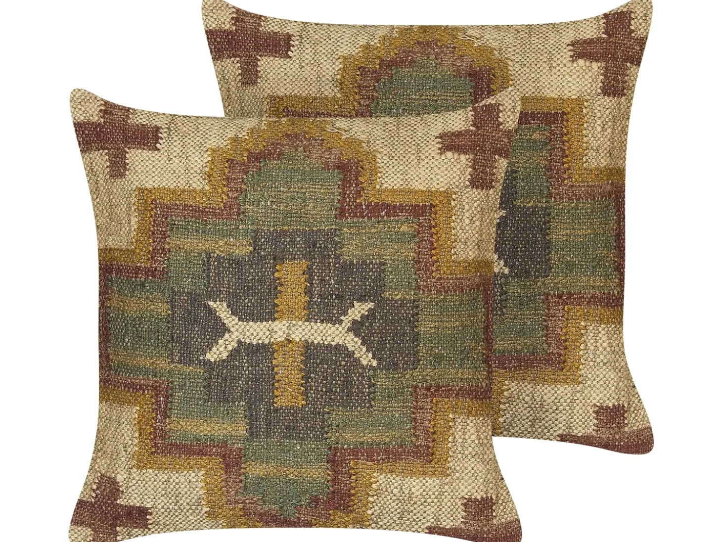 Sæt af 2 pyntepuder PULICAT Jute 45 x 45 cm Grøn Orientalsk mønster