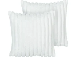 Sæt af 2 pyntepuder RAKYA Kunstig pels 45 x 45 cm Hvid Stribet mønster