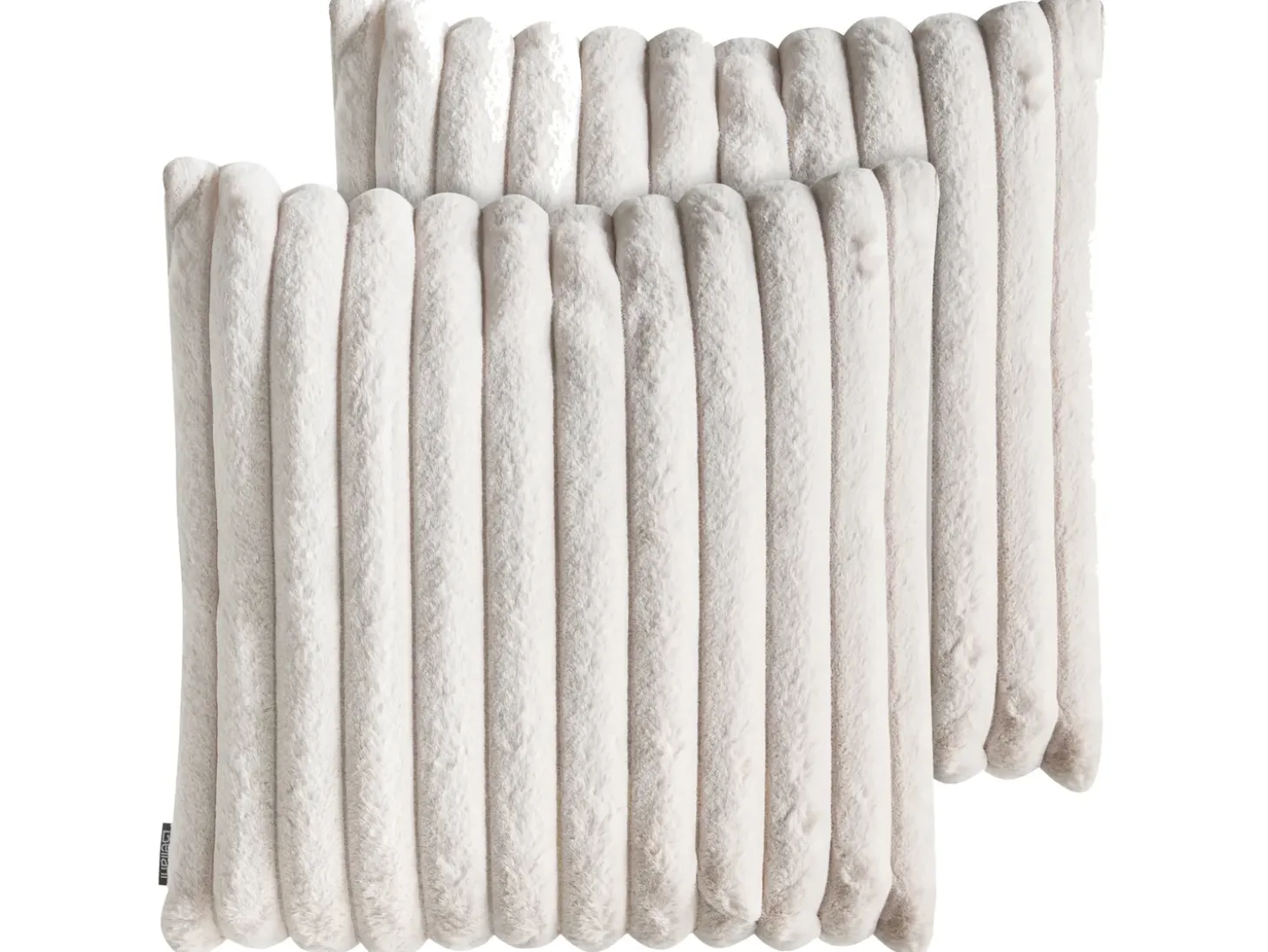 Sæt af 2 pyntepuder RAKYA Kunstig pels 45 x 45 cm Lys Beige Stribet mønster