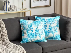 Sæt af 2 pyntepuder ROCKWEED Bomuld 45 x 45 cm Blå Blomstermønster