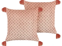 Sæt af 2 pyntepuder RUMHORA Velour 45 x 45 cm Lyserød Blomstermønster