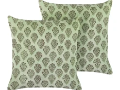 Sæt af 2 pyntepuder RUNGIA Velour 45 x 45 cm Grøn Blomstermønster