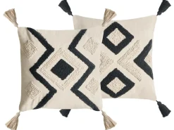 Sæt af 2 pyntepuder SARACA Bomuld 45 x 45 cm Sort/beige Geometrisk mønster