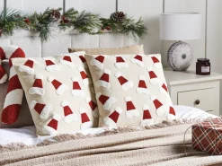 Sæt af 2 pyntepuder SUGARPLUM Bomuld 45 x 45 cm Lys Beige Julemønster