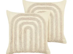 Sæt af 2 pyntepuder TATSOI Bomuld 45 x 45 cm Beige Geometrisk mønster