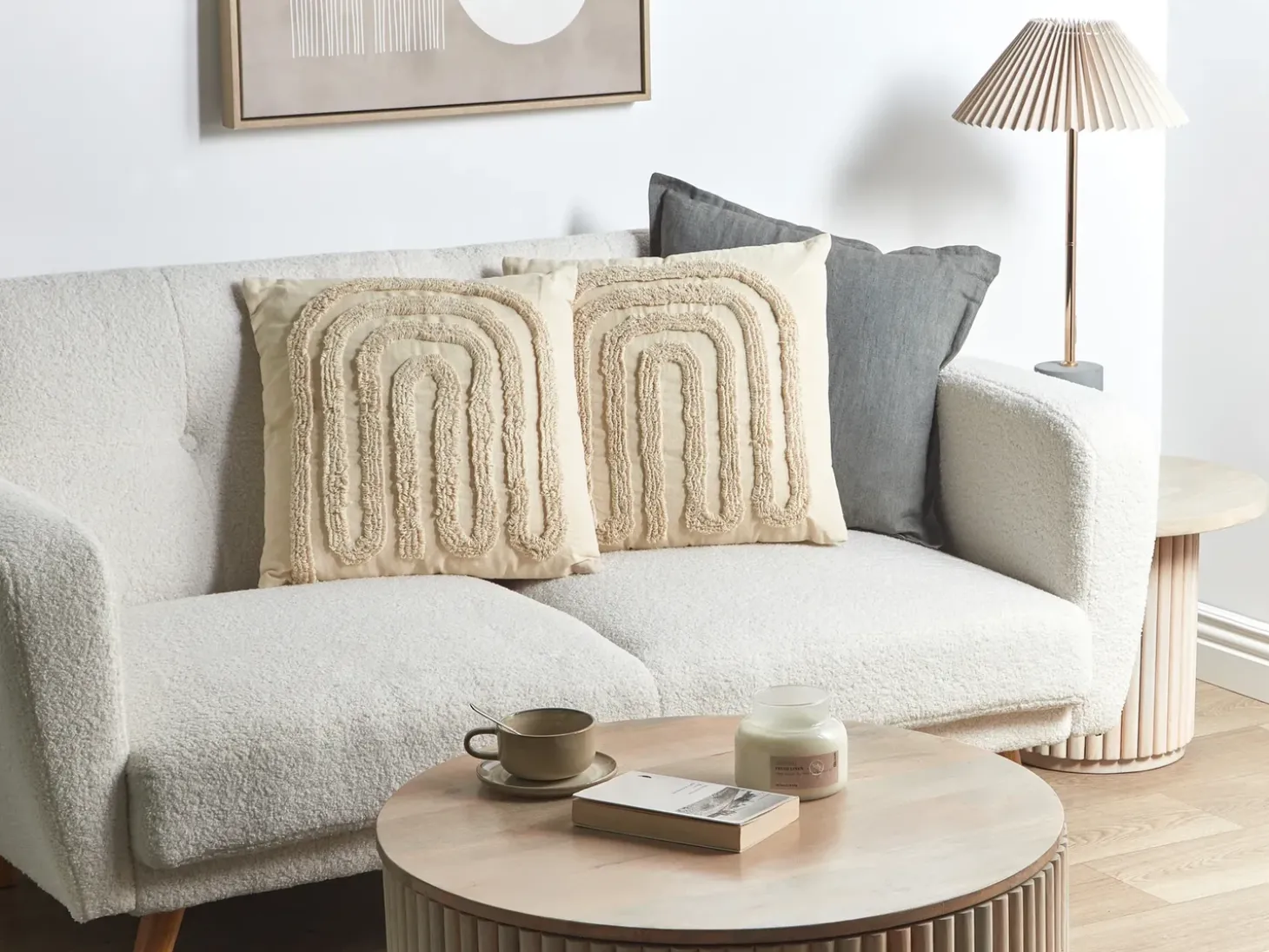 Sæt af 2 pyntepuder TATSOI Bomuld 45 x 45 cm Beige Geometrisk mønster