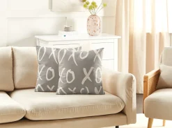 Sæt af 2 pyntepuder TELOPEA Bomuld 45 x 45 cm Grå Tekst