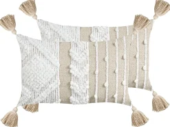 Sæt af 2 pyntepuder VALVARIA Bomuld 30 x 50 cm Cremehvid Chevronmønster